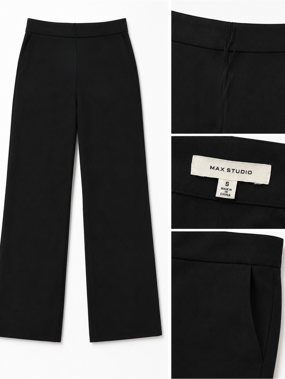 Max Studio Black Wide-Leg High-Rise Pants